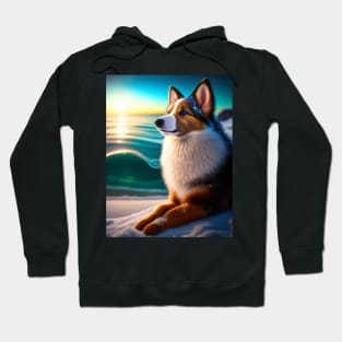 Shiny Sheltie Shimmers on Winter Beach Hoodie